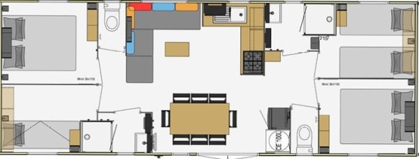 Mobilhome Quattro 40m² ( 4 chambres ) Terrasse bois couverte et fermée 8 Pers. - Camping les Brillas