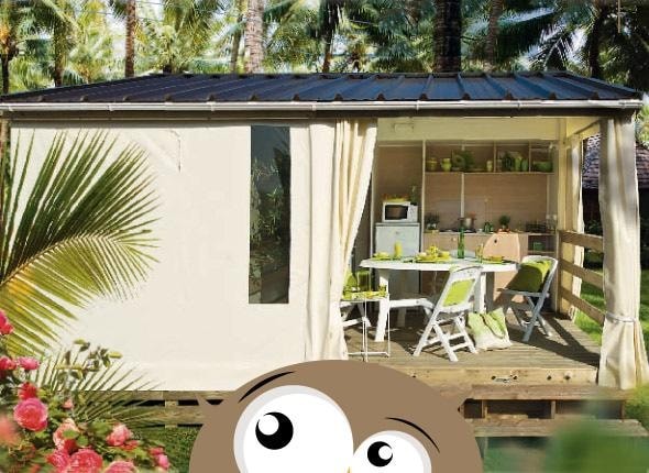 Canvas bungalow TITHOME Standard 26m2 (3 bedrooms) + sheltered terrace 6 Ppl. - Flower CAMPING LES FAUVETTES